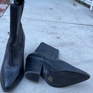 Aldo Black Leather Pointed Toe Ankle Cowboy Boots